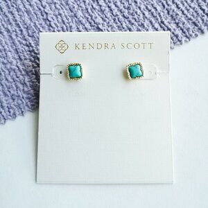 Kendra Scott Variegated Turquoise Magnesite Stud Earrings in Gold